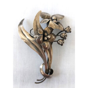 Sterling Silver Brooch VTG 30's Native American 925 Layered Bouquet Flower Pin
